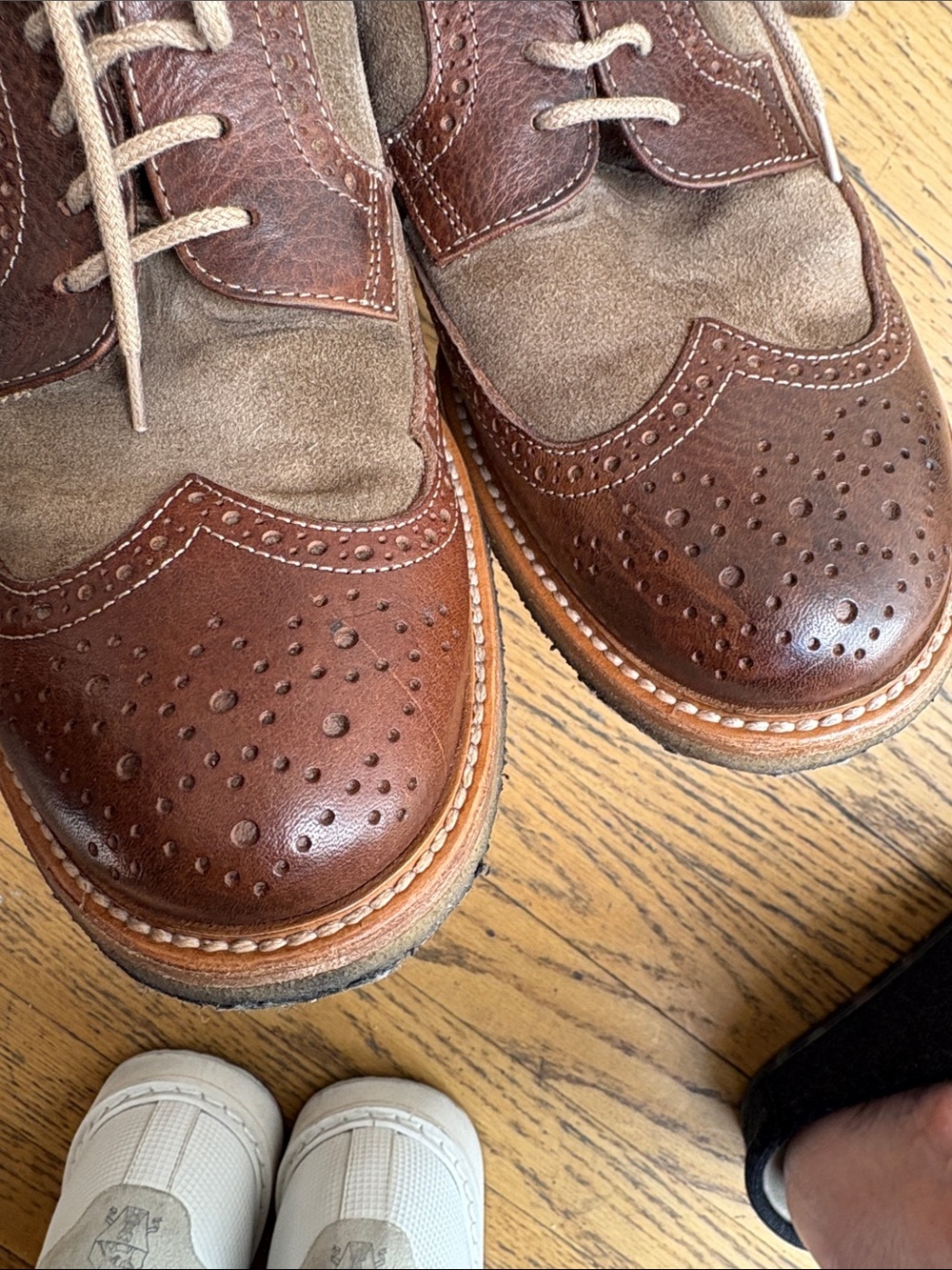 Brunello Cucinelli Two-Tone Brown & Tan Suede-Leather Brogues - Picture 6 of 10
